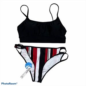 Cupshe Red White And Black Striped Bikini NWT
